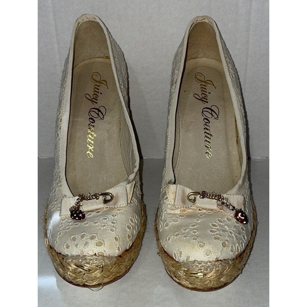 JUICY COUTURE Anguilla Wedge Espadrilles Heels Beige Size 7 M Strawberry Charm